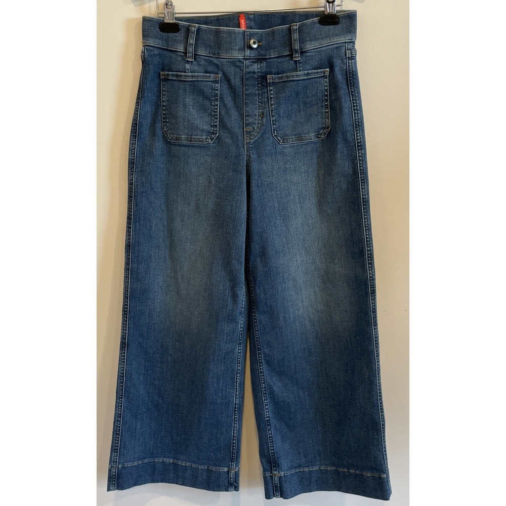 Spanx Air Essential Wide Leg High Rise Patch Pocket Jeans Pull-On Size M Stretch - Picture 4 of 16
